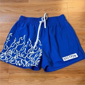Kill Crew Blue Shorts with White Flame Pattern